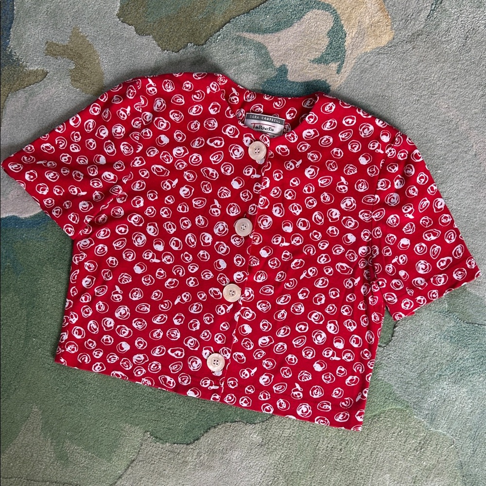 VTG Talbots Sara Campbell Petites Red & White Button Up Short Sleeve Small